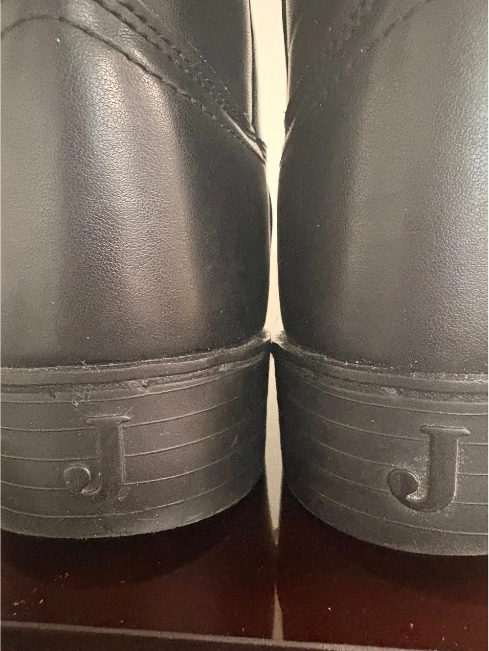Justin Black Leather Mid-Calf Western Boots with Scalloped Top and Logo Sole